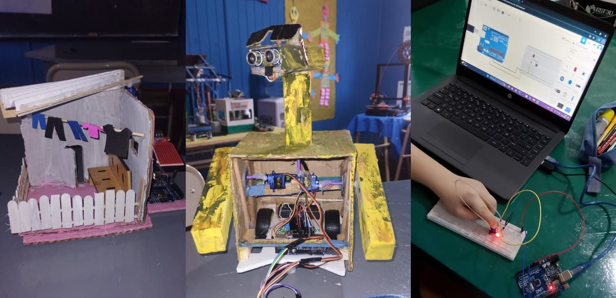 Algunos de los proyectos de los chicos en el espacio Maker de Fracrán