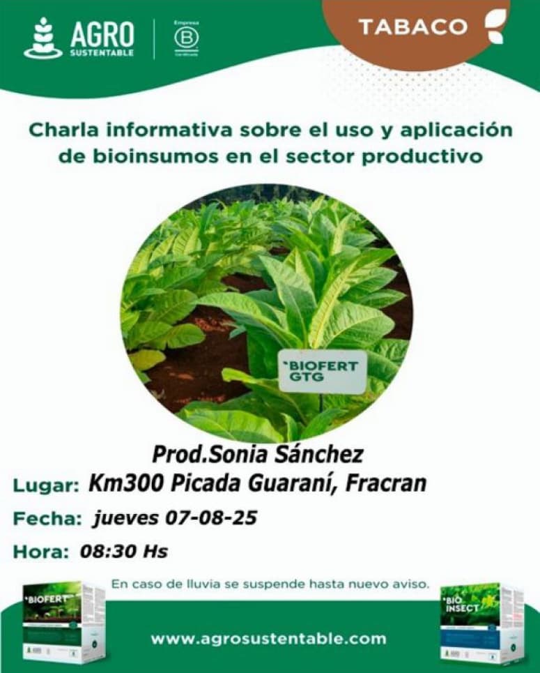 Flyer de la charla sobre bioinsumos en Fracrán.