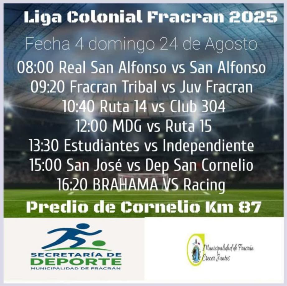 Cronograma de la fecha 4 de la Liga Colonial Fracrán 2025.