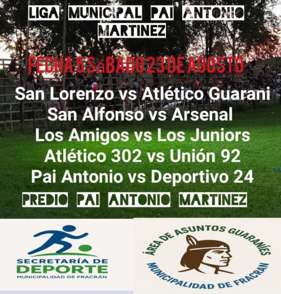 Cronograma de la fecha 5 de la Liga Municipal Pai Antonio Martínez.