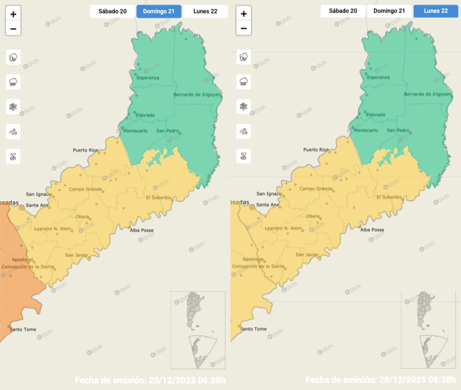 Mapa de alerta meteorológica para Misiones