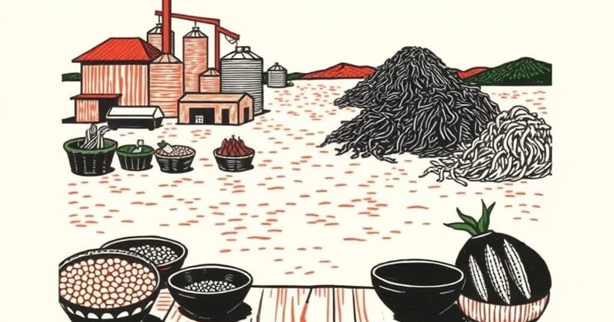 Ilustración editorial de portada sobre Por qué se sigue muriendo de hambre en un mundo que produce comida de sobra