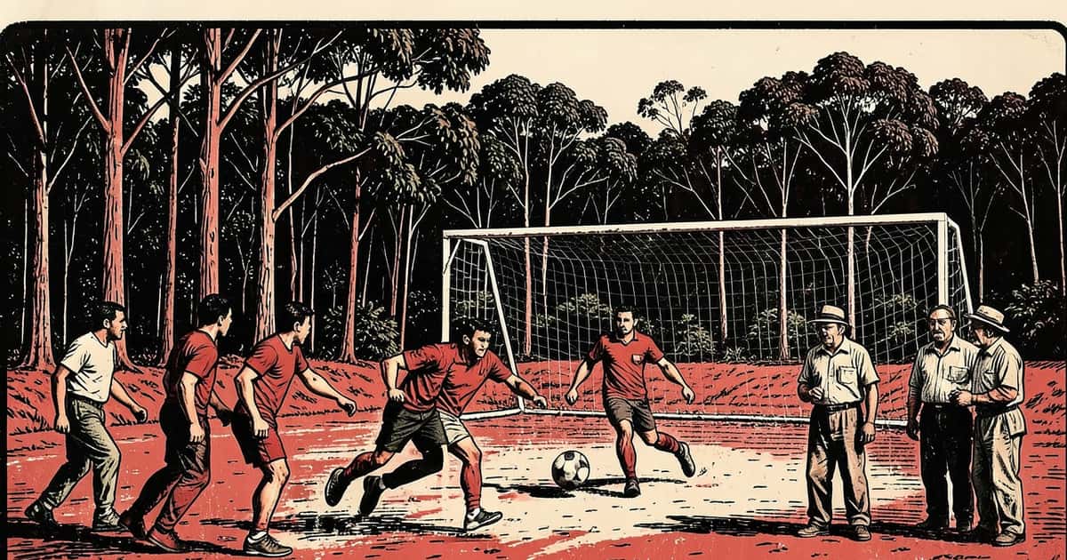 Ilustración editorial de portada sobre Fracrán: Liga Colonial, final del Fútbol 9 y Veteranos