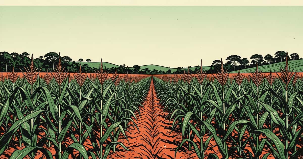 Ilustración editorial de portada sobre Guaraní siembra un tercio del maíz de Misiones desde 2019