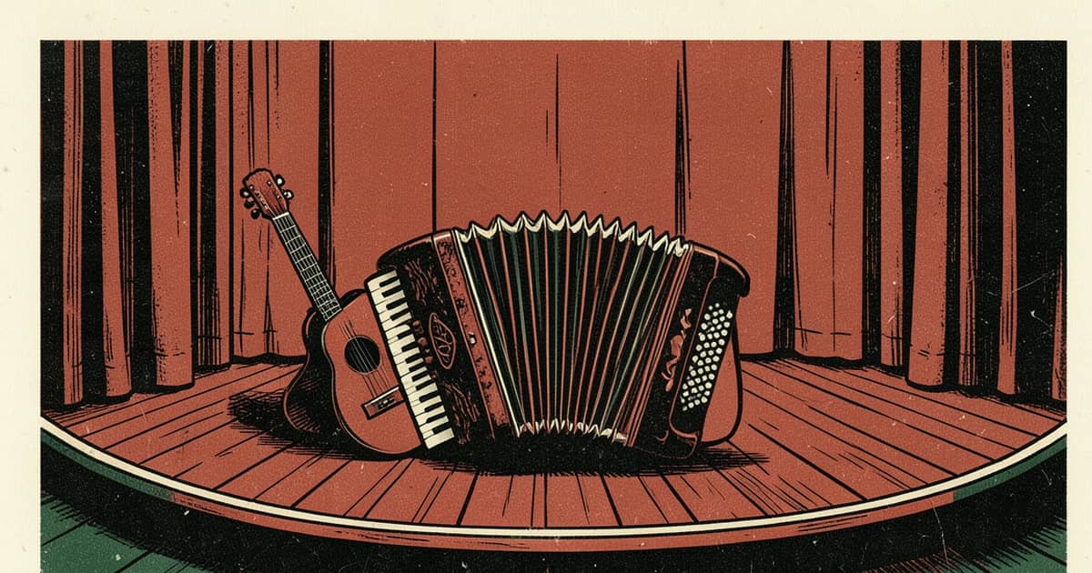 Ilustración editorial de portada sobre Posadas: el chamamé une la fiesta barrial y el teatro